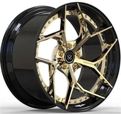 BMW M5 F10 2013 rok 21x9,5 a 21x11 zlatý disk a černé 2PC kované ráfky