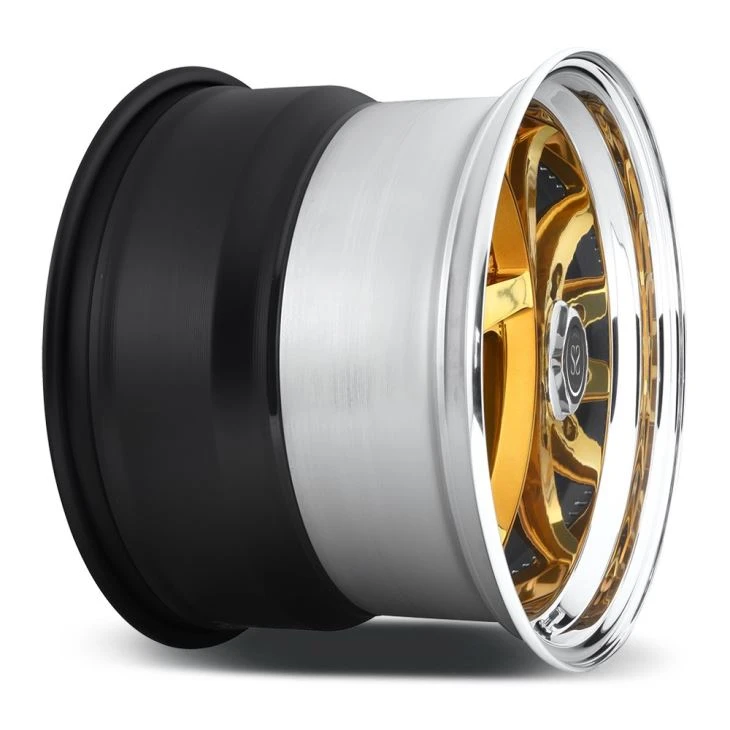 20 Inch Polish Barrel Gold Spoke 3 Piece Forged Wheel